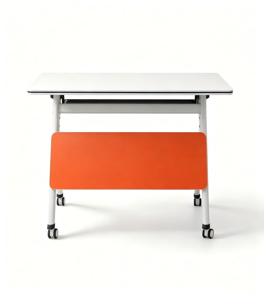 現代白色拼橙色可摺帶轆培訓枱 Modern White and Orange Foldable Training Table