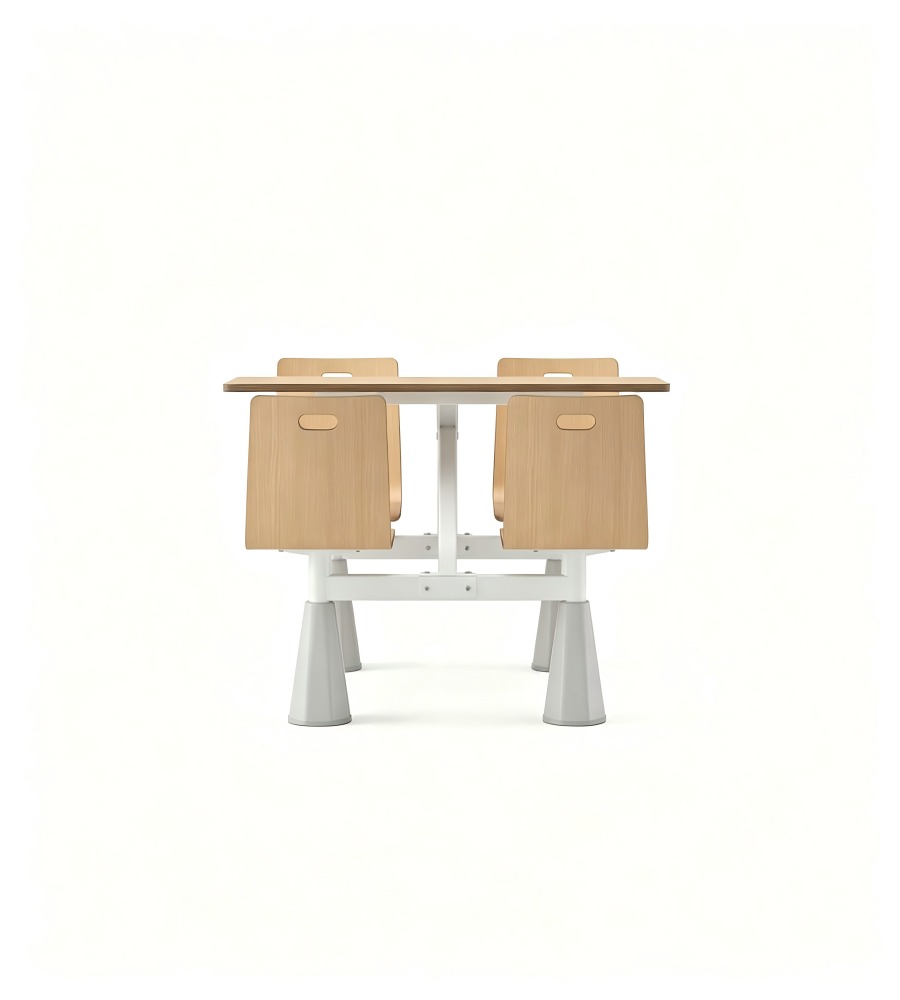 淺木白系連體桌椅 Light-Wood & White Linked Table Set