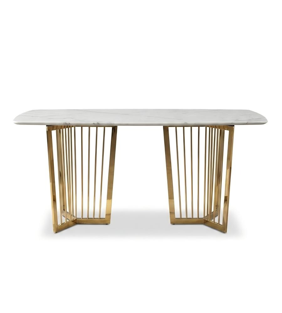 輕奢白色岩板鈦金腳長方形餐枱 Light Luxury White Sintered Stone Rectangular Dining Table