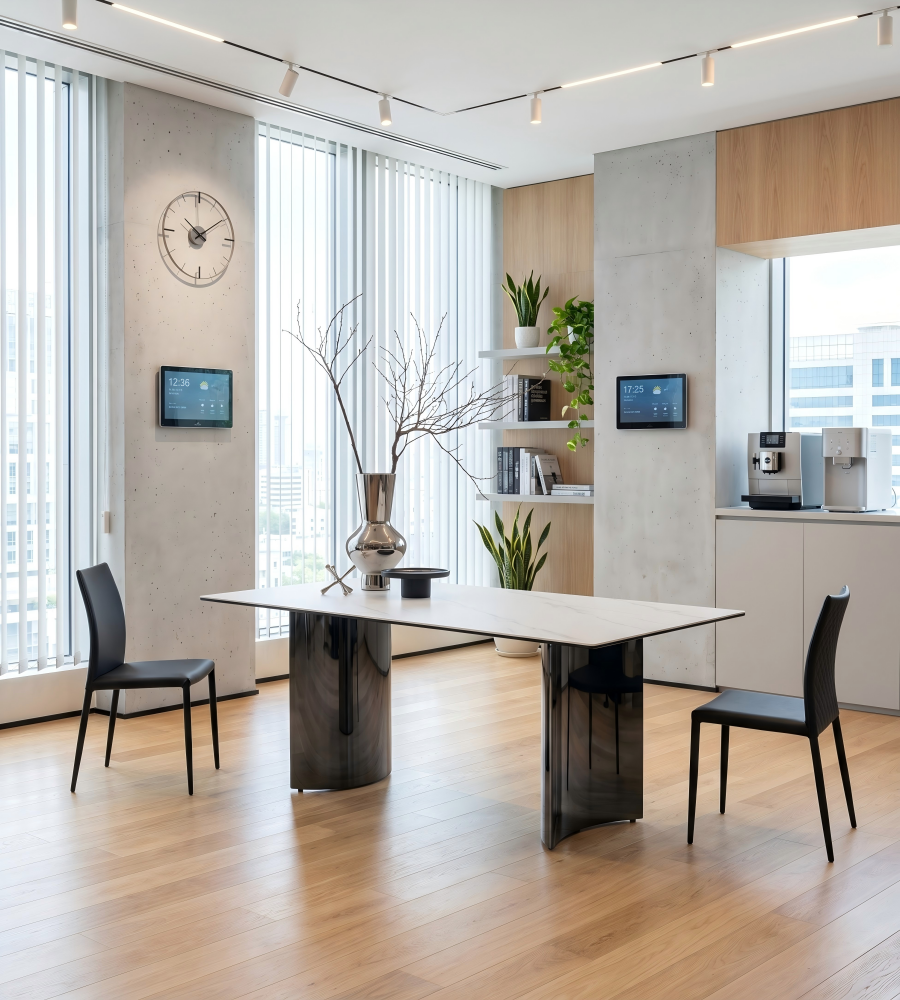 輕奢白色岩板黑鈦不銹鋼腳長方形餐枱 Light Luxury White Sintered Stone Dining Table