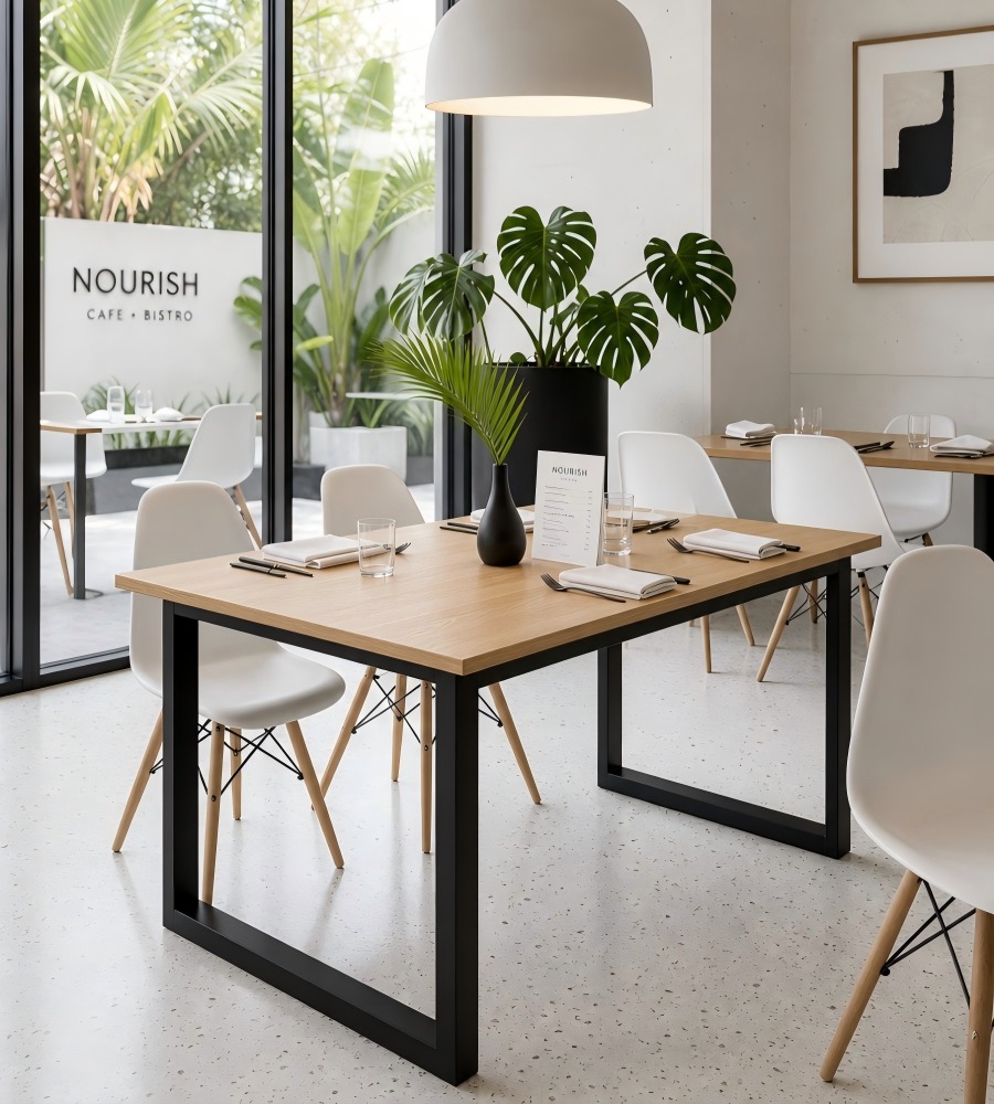 簡約木色鋼架長方形餐枱 Minimalist Wood Rectangle Dining Table