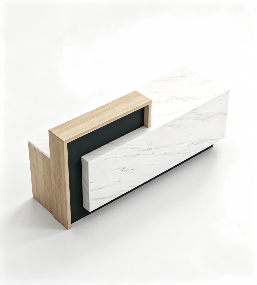 懸浮式大理石紋接待前台 Floating-Look Marble & Wood Reception Desk