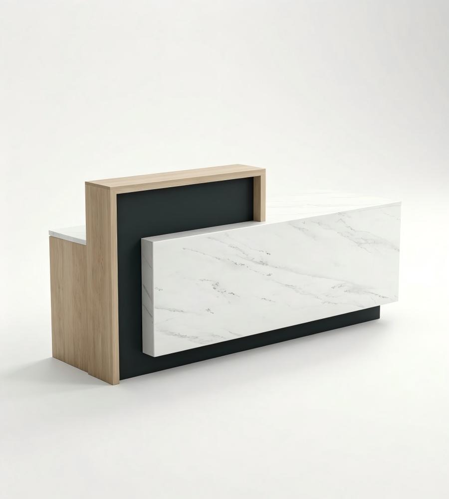 懸浮式大理石紋接待前台 Floating-Look Marble & Wood Reception Desk