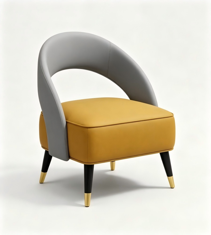 現代輕奢黃灰雙拼梳化 Modern Luxury Two-Tone Yellow and Grey PU Leather Chair