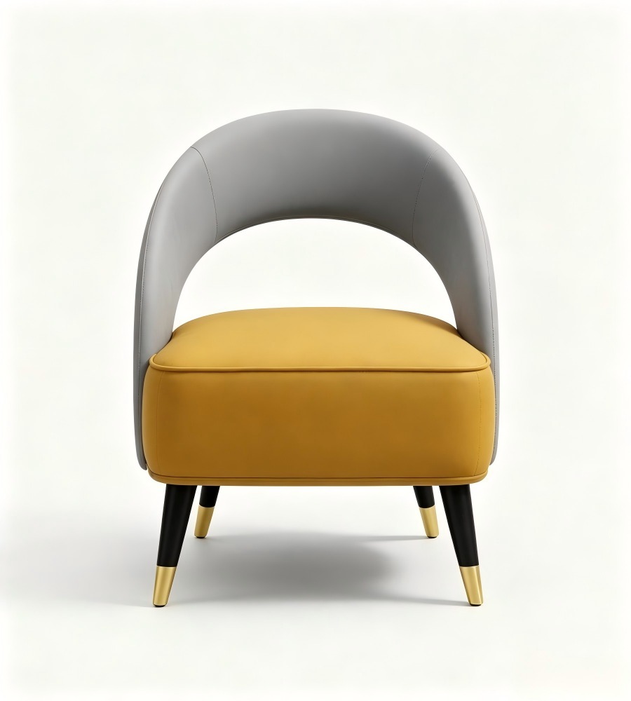 現代輕奢黃灰雙拼梳化 Modern Luxury Two-Tone Yellow and Grey PU Leather Chair
