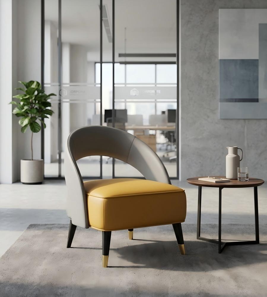 現代輕奢黃灰雙拼梳化 Modern Luxury Two-Tone Yellow and Grey PU Leather Chair