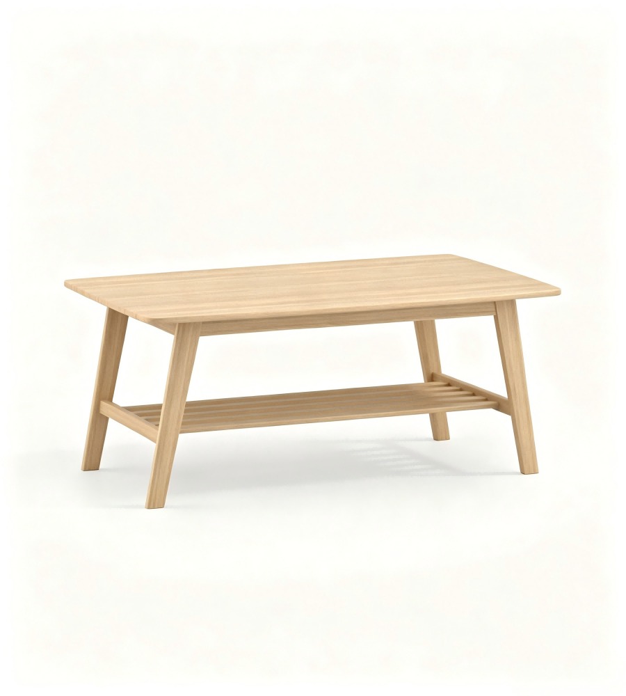 北歐原木色雙層長方形茶几 Nordic Natural Wood Double-Layer Rectangular Coffee Table