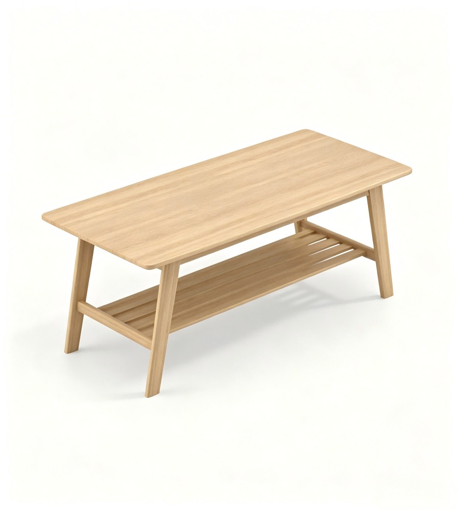 北歐原木色雙層長方形茶几 Nordic Natural Wood Double-Layer Rectangular Coffee Table