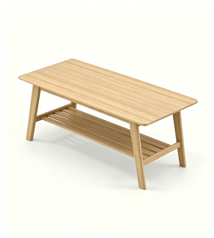 北歐原木色雙層長方形茶几 Nordic Natural Wood Double-Layer Rectangular Coffee Table