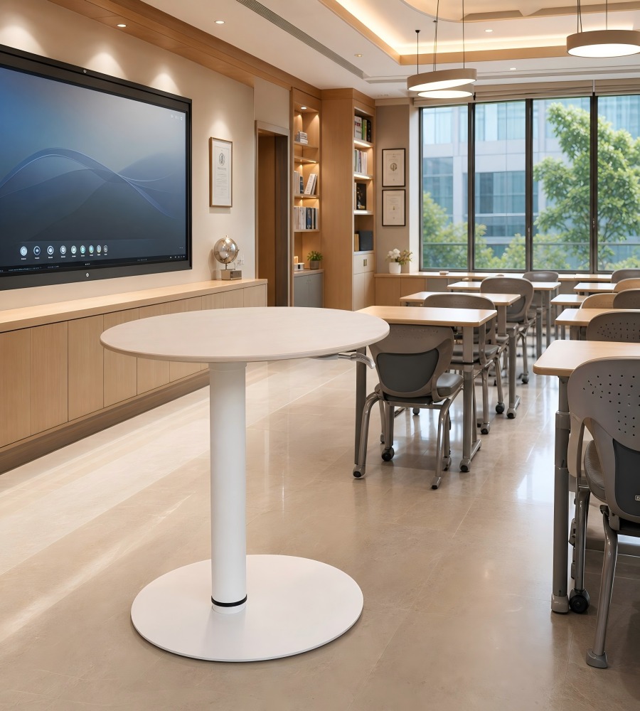 簡約淺木色升降式圓形講台 Minimalist Light Wood Adjustable Round Podium