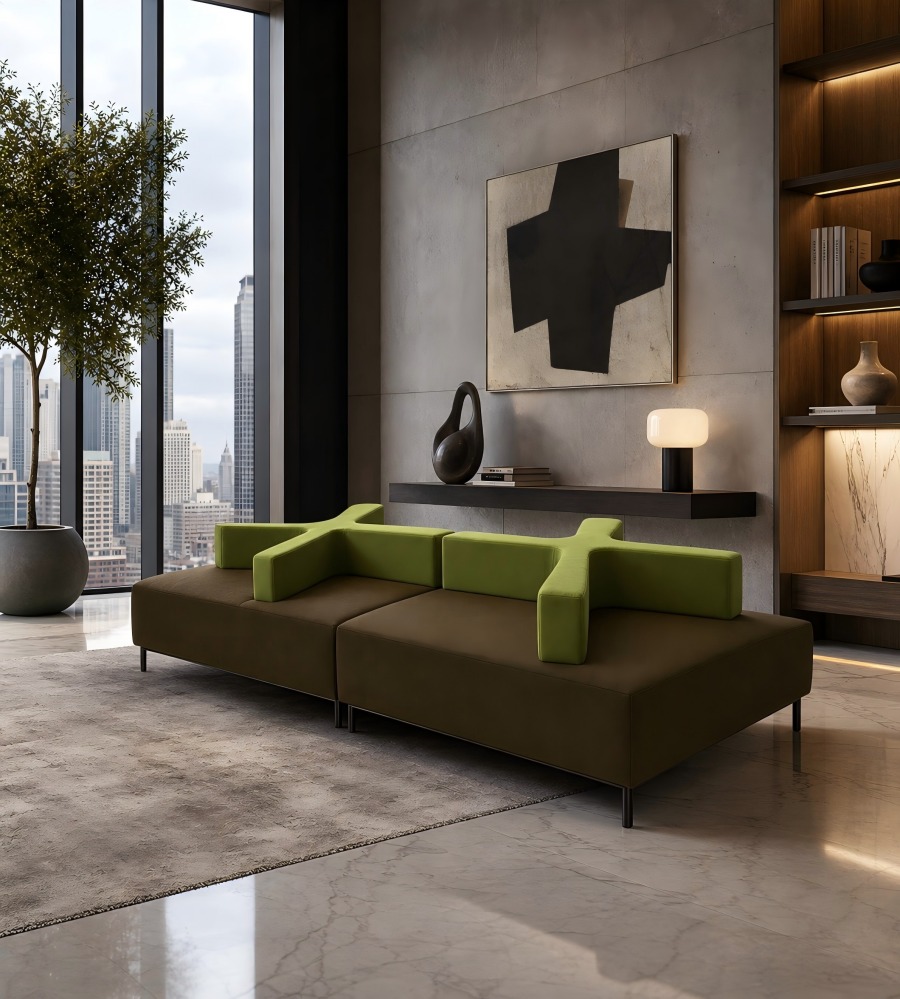 現代創意拼色布藝中島鐵腳辦公梳化 Modern Fabric Island Office Sofa with Metal Legs