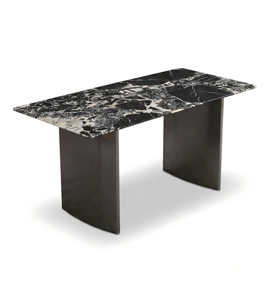 現代輕奢寶格麗黑天然石灰鈦腳長方形餐枱 Modern Luxury Bvlgari Black Natural Stone Dining Table