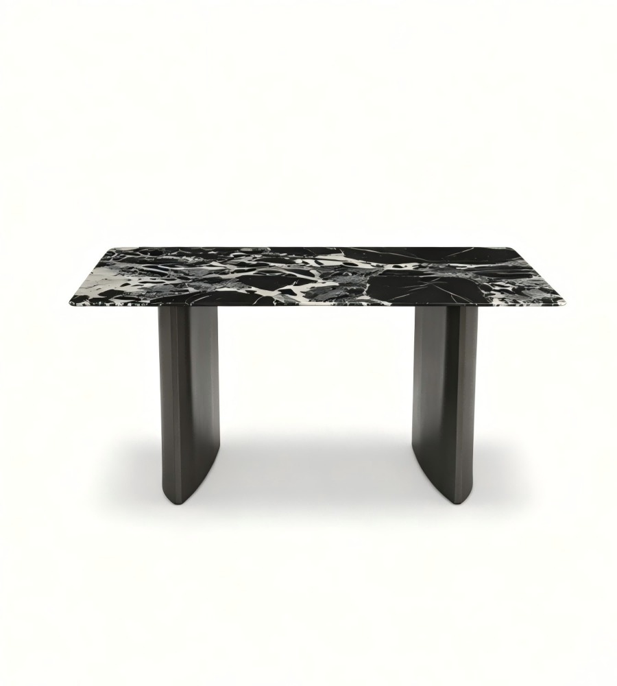 現代輕奢寶格麗黑天然石灰鈦腳長方形餐枱 Modern Luxury Bvlgari Black Natural Stone Dining Table