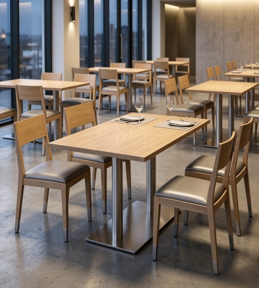 淺木色實木長方形不銹鋼腳餐廳餐枱 | Modern Wood Dining Table