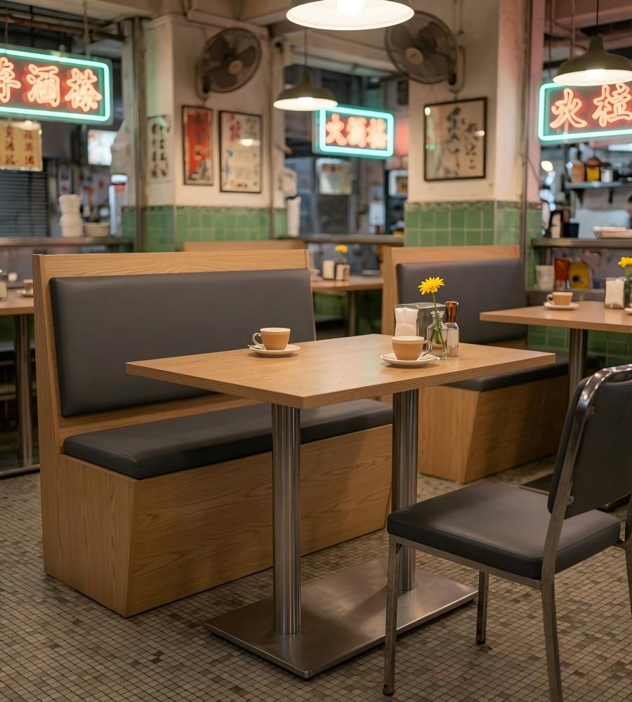 淺木色實木長方形不銹鋼腳餐廳餐枱 | Modern Wood Dining Table