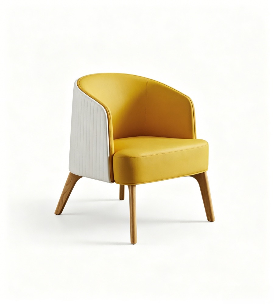 現代創意黃白雙拼西皮條紋帶扶手休閒椅 Modern Creative Yellow & White Two-Tone Faux Leather Leisure Chair