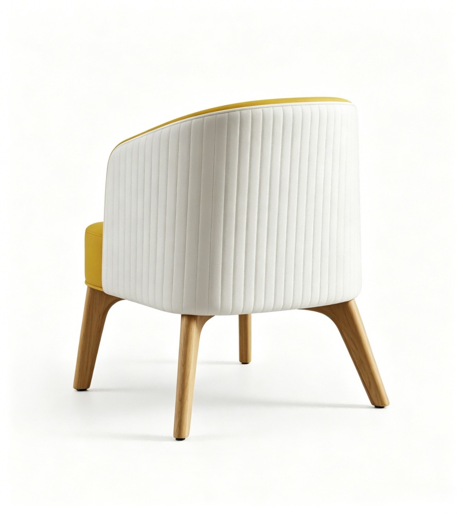 現代創意黃白雙拼西皮條紋帶扶手休閒椅 Modern Creative Yellow & White Two-Tone Faux Leather Leisure Chair