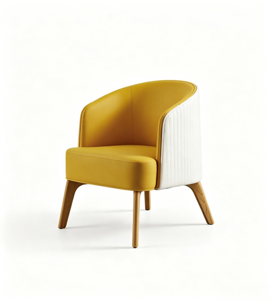 現代創意黃白雙拼西皮條紋帶扶手休閒椅 Modern Creative Yellow & White Two-Tone Faux Leather Leisure Chair