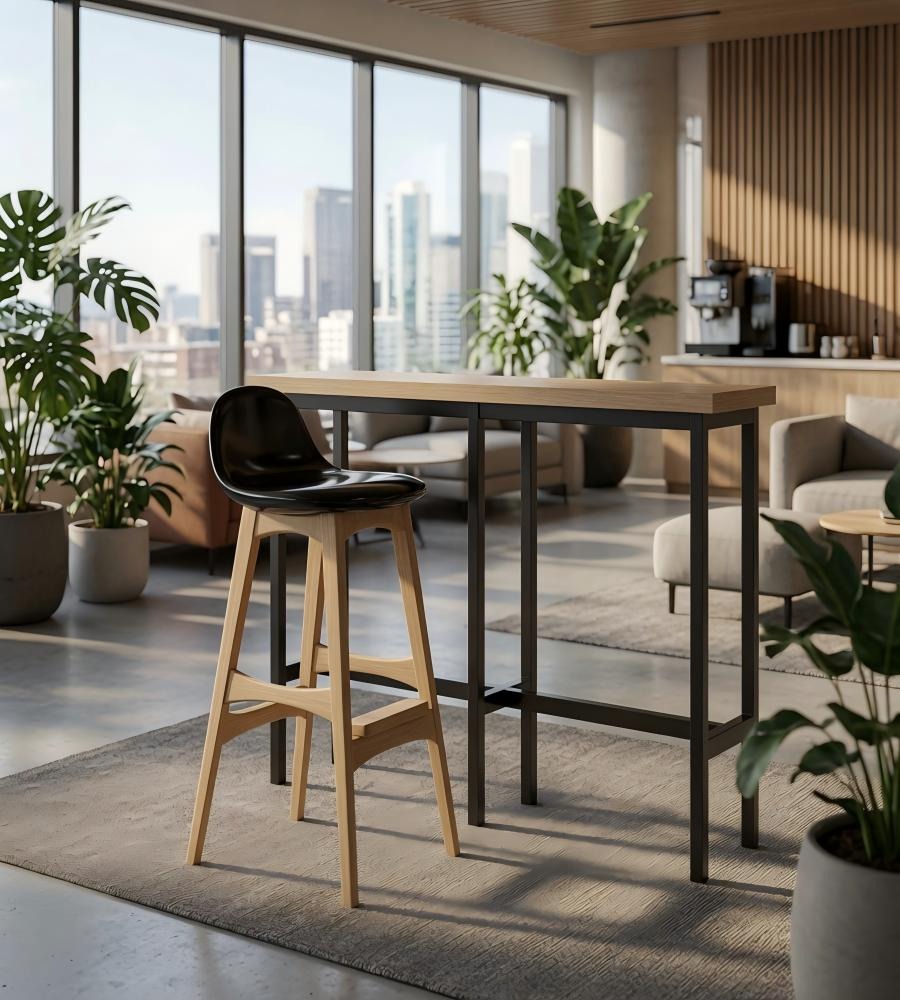 北歐黑色PU皮實木高身吧椅 Nordic Black PU Leather Solid Wood High Bar Stool
