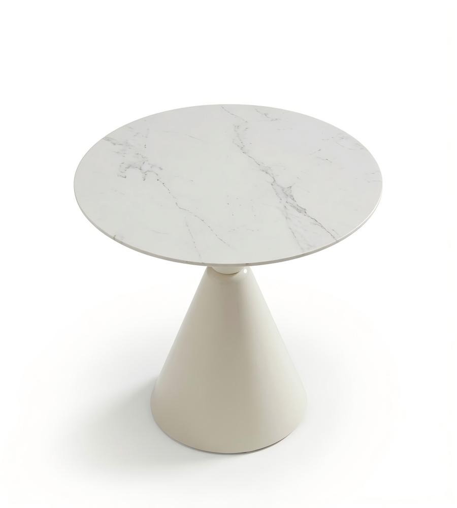 簡約白色岩板圓形洽談枱 Minimalist White Sintered Stone Round Table