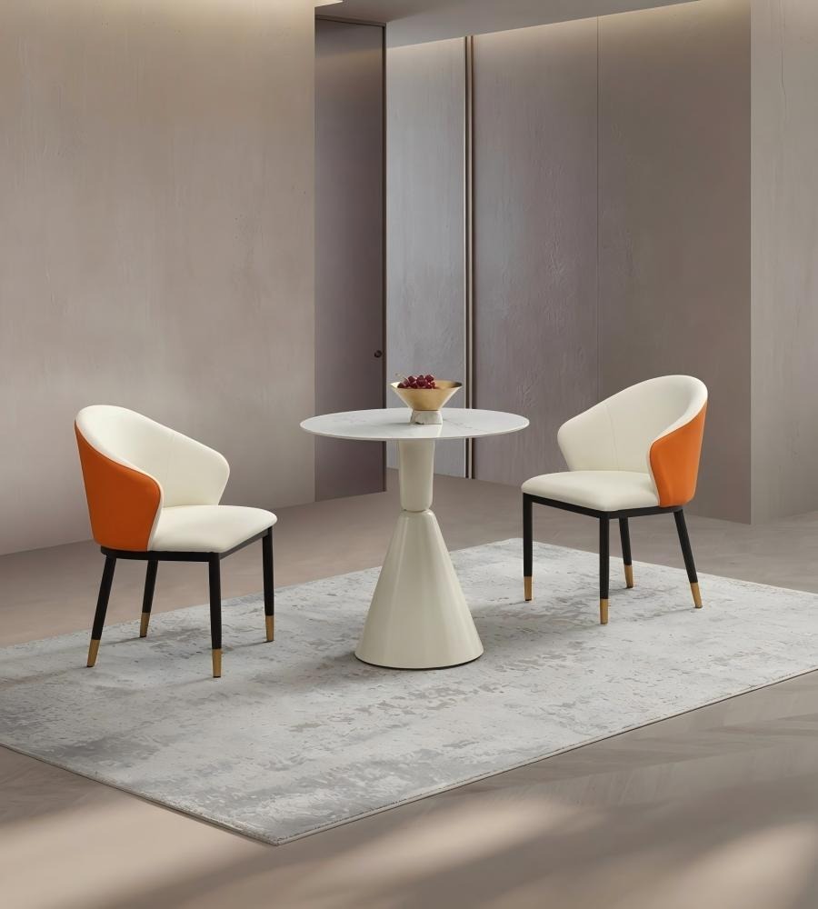 簡約白色岩板圓形洽談枱 Minimalist White Sintered Stone Round Table