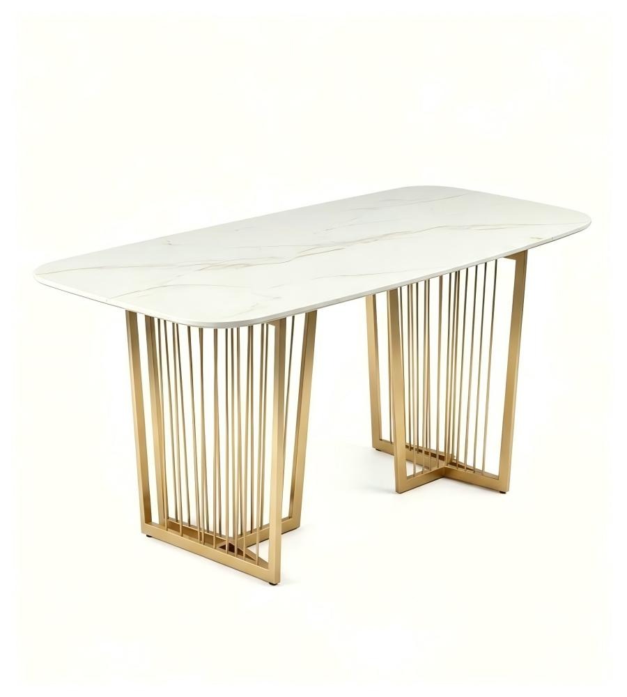 輕奢金屬線條大理石餐桌 Luxury Marble Dining Table with Metal Slatted Base