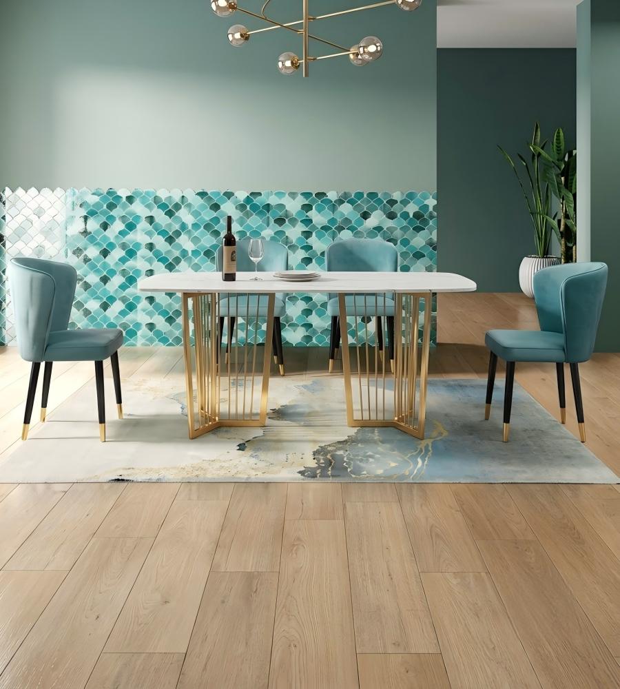 輕奢金屬線條大理石餐桌 Luxury Marble Dining Table with Metal Slatted Base