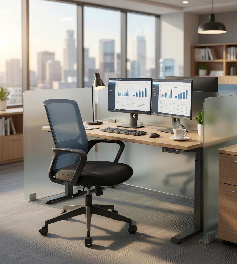 現代藍色網背帶腰托員工椅 Modern Mesh Staff Chair