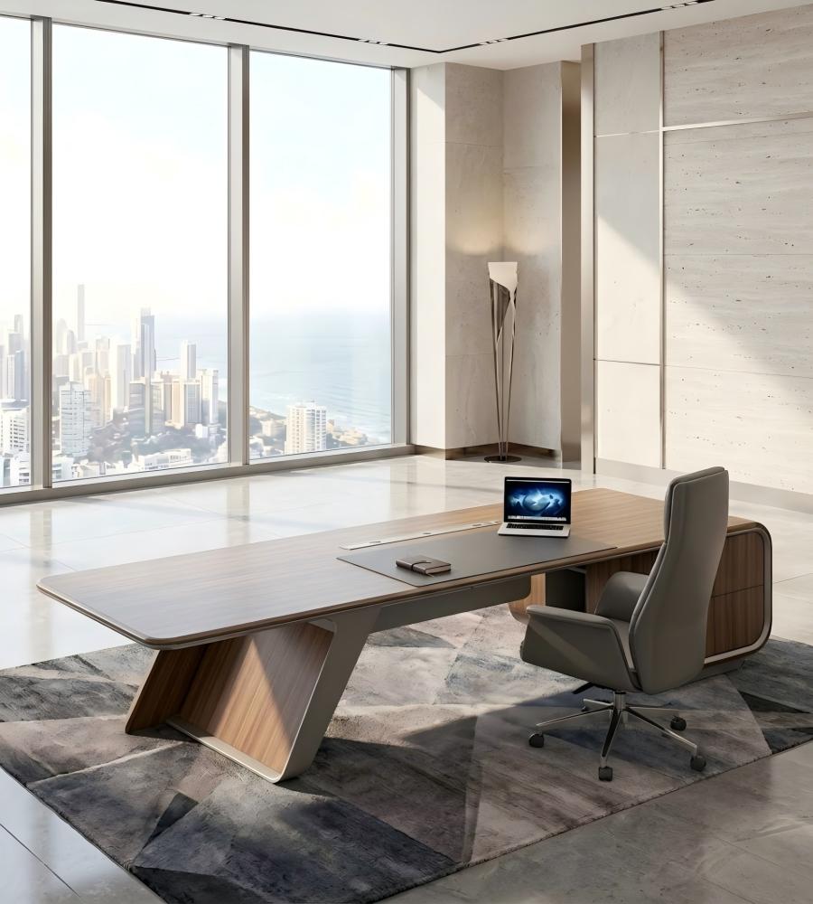 流線型胡桃木老闆台 Streamline Walnut Executive Desk