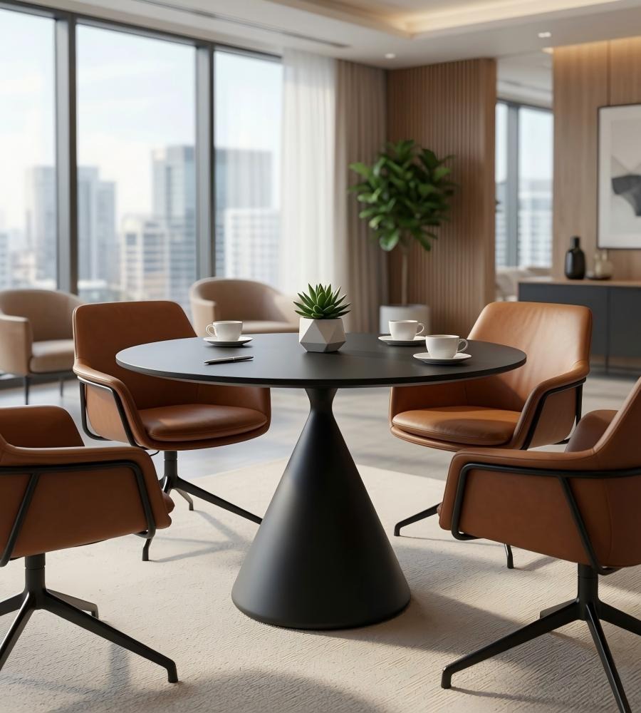 簡約黑色岩板圓形辦公室洽談枱 Minimalist Black Sintered Stone Round Table