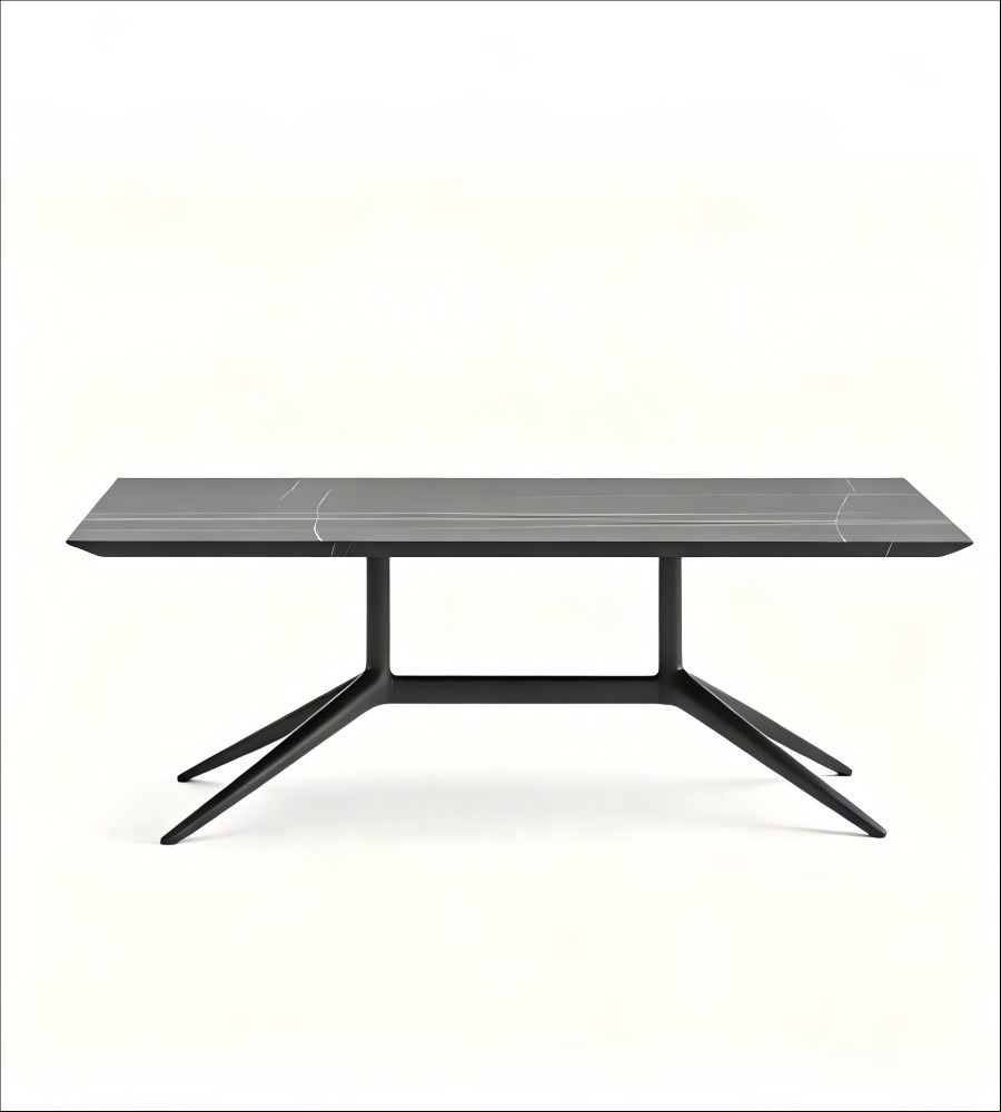 現代黑色岩板長方形餐枱 Modern Black Sintered Stone Rectangular Dining Table