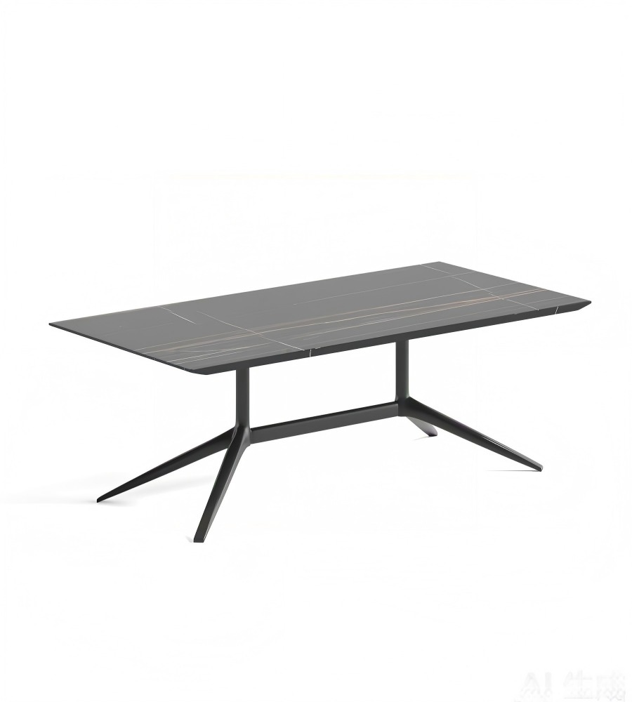 現代黑色岩板長方形餐枱 Modern Black Sintered Stone Rectangular Dining Table