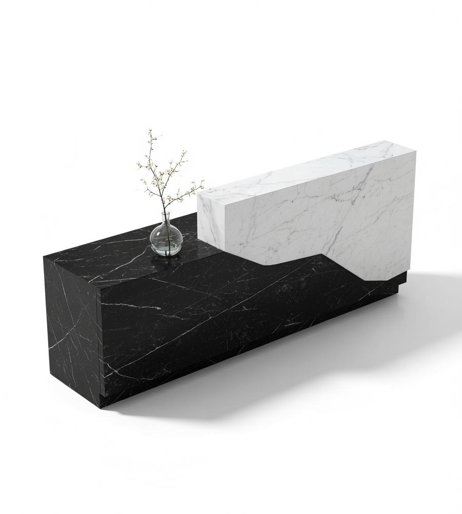 幾何切面雙拼大理石前台 Geometric Two-Tone Marble Reception Desk