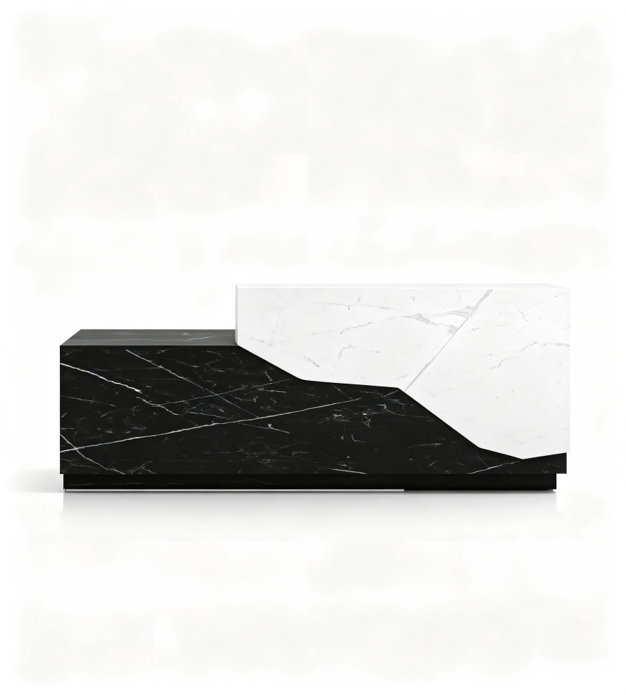 幾何切面雙拼大理石前台 Geometric Two-Tone Marble Reception Desk