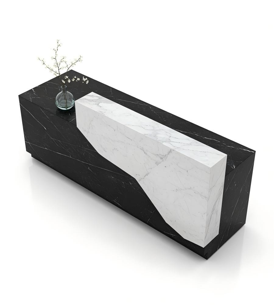 幾何切面雙拼大理石前台 Geometric Two-Tone Marble Reception Desk