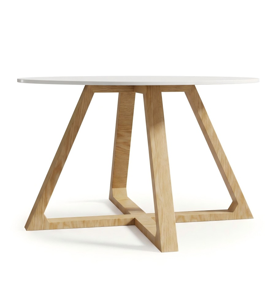 北歐白色實木圓形茶几 Nordic White Solid Wood Round Coffee Table
