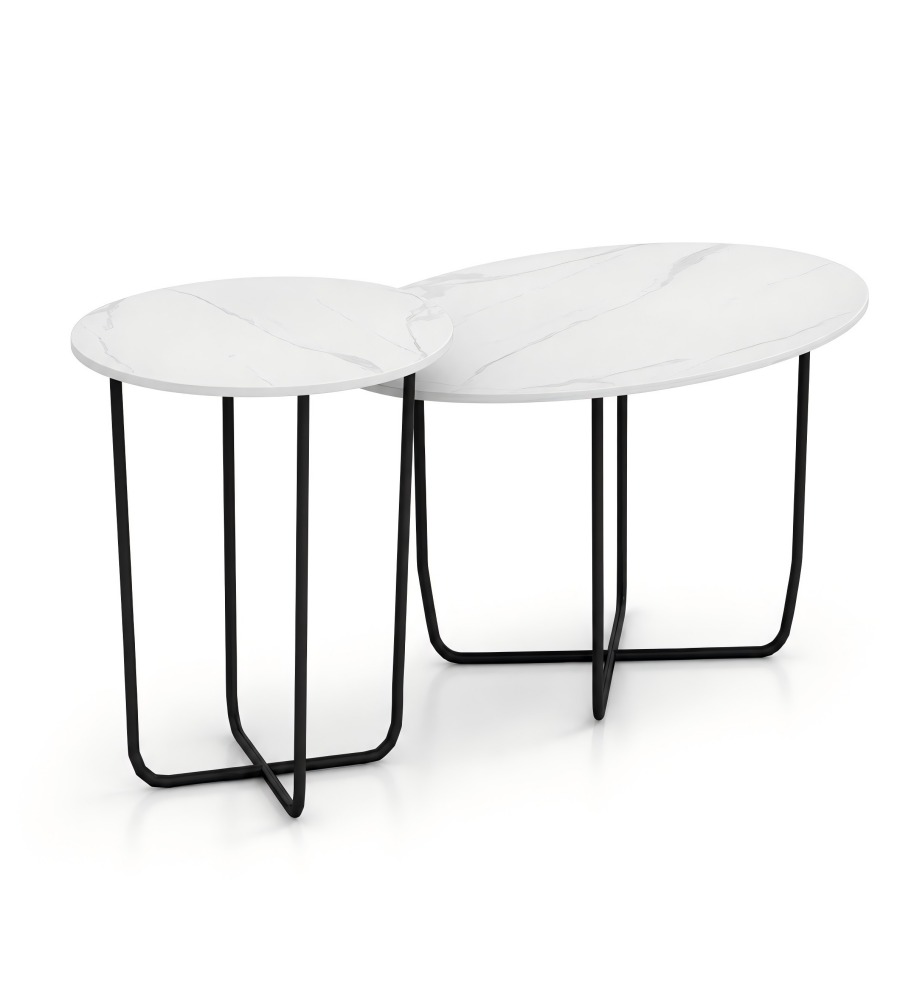 現代白色岩板組合茶几 Modern White Sintered Stone Nesting Coffee Table