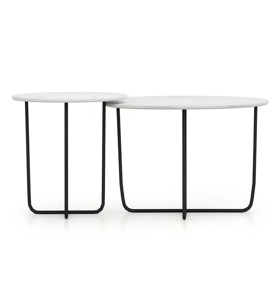 現代白色岩板組合茶几 Modern White Sintered Stone Nesting Coffee Table