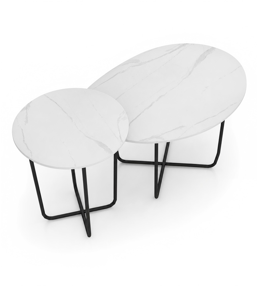 現代白色岩板組合茶几 Modern White Sintered Stone Nesting Coffee Table