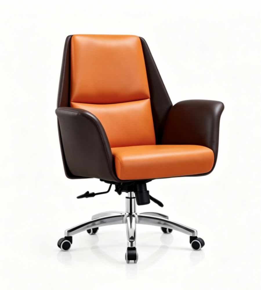 橘褐雙色五星腳會議椅	Orange & Dark Brown Two-Tone Five-Star Base Conference Chair