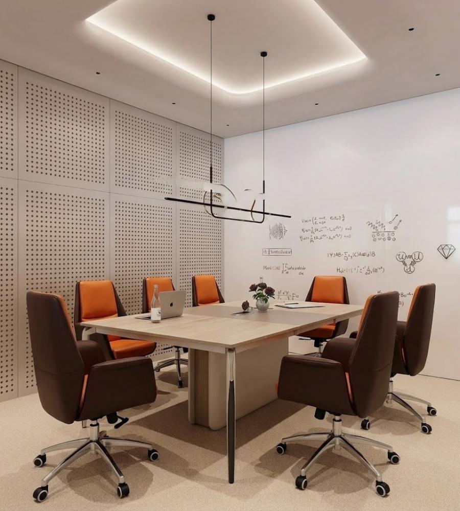橘褐雙色五星腳會議椅	Orange & Dark Brown Two-Tone Five-Star Base Conference Chair