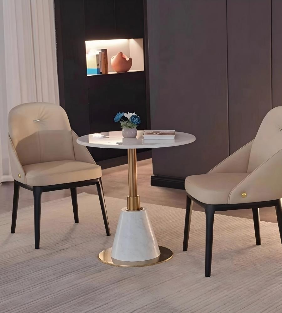 金色不銹鋼大理石圓形會客洽談枱 Gold Marble Round Meeting Table