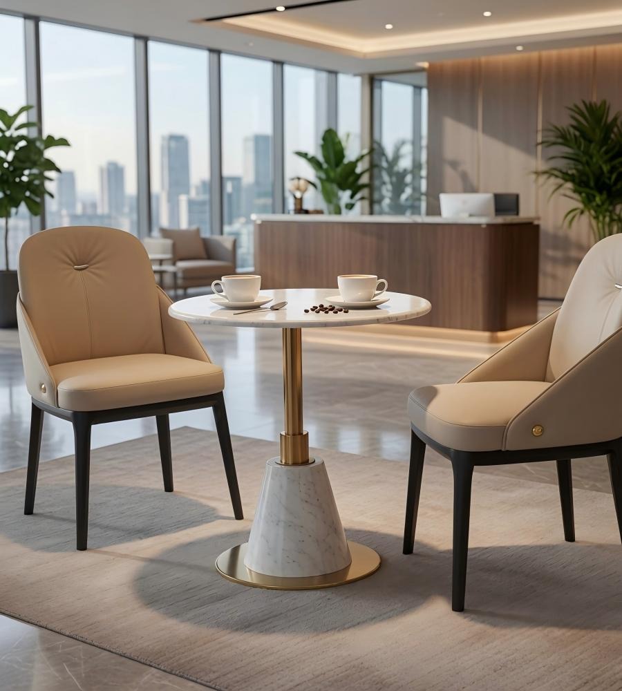 金色不銹鋼大理石圓形會客洽談枱 Gold Marble Round Meeting Table