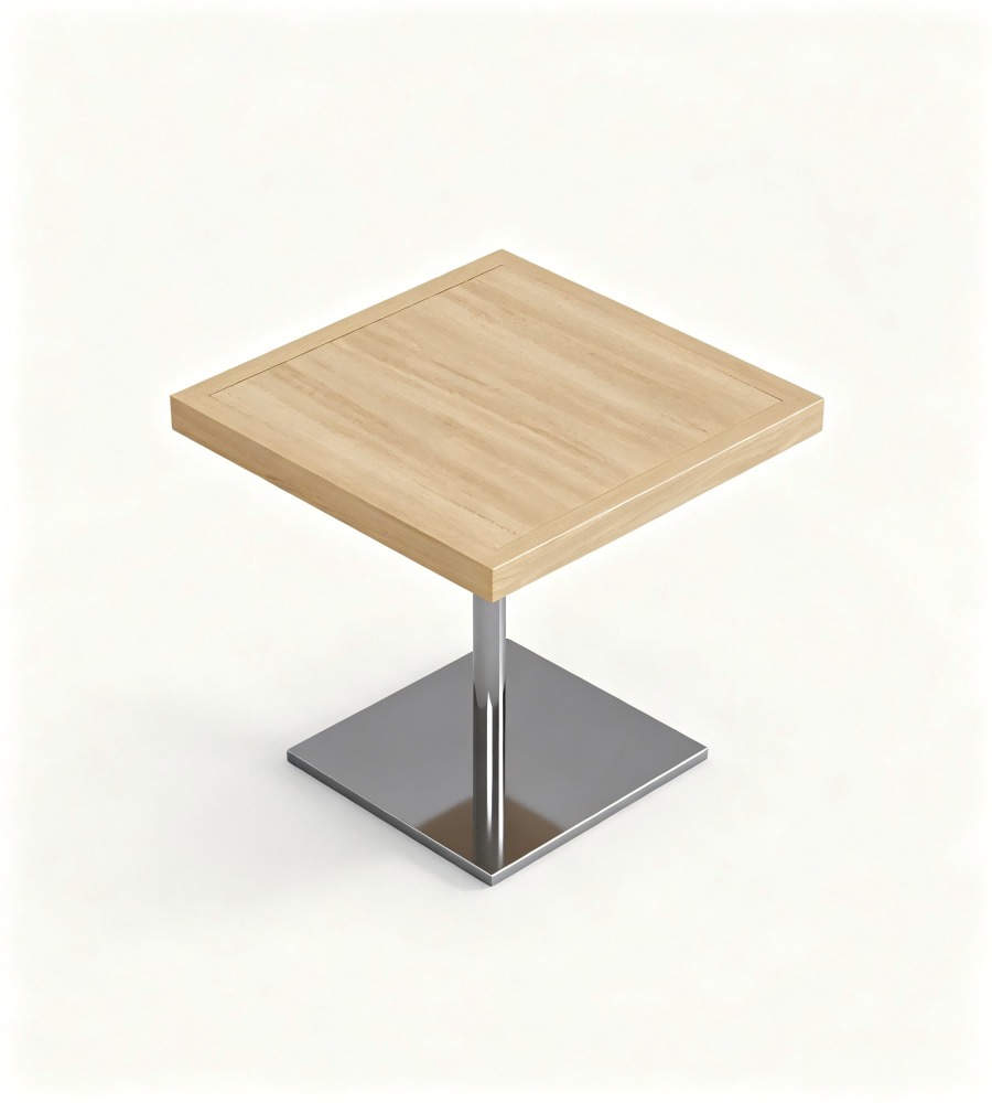 簡約淺木色木紋銀色金屬腳方形茶几 Minimalist Light Wood Grain Silver Metal Square Coffee Table