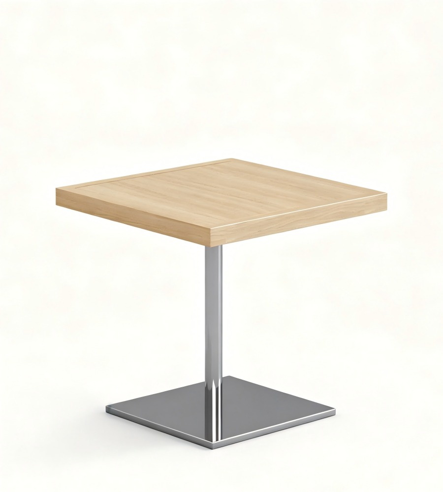 簡約淺木色木紋銀色金屬腳方形茶几 Minimalist Light Wood Grain Silver Metal Square Coffee Table
