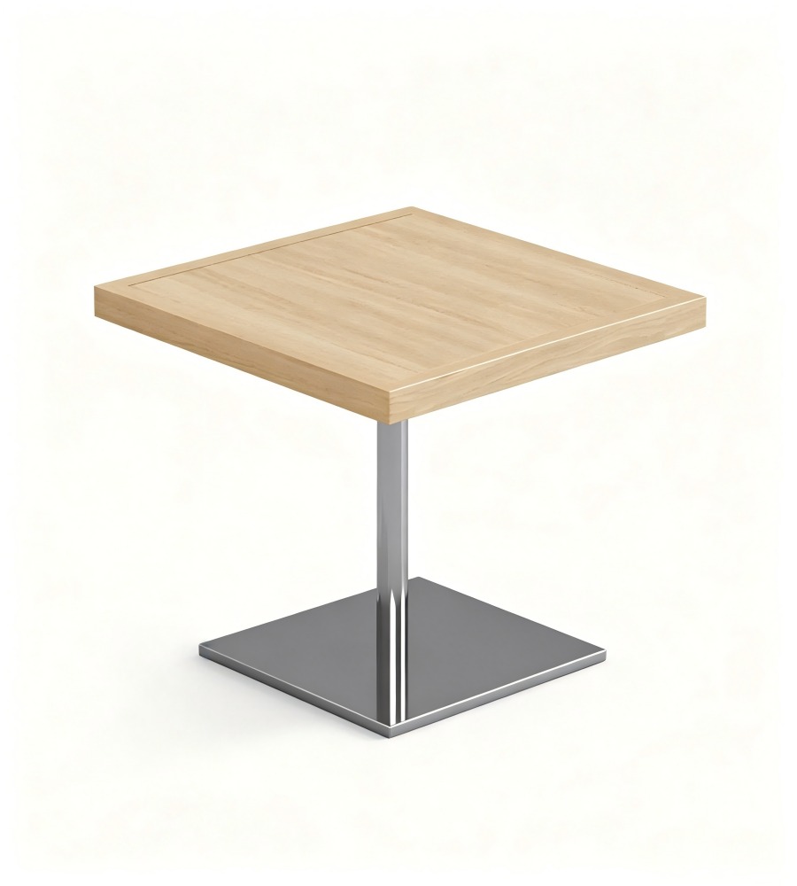 簡約淺木色木紋銀色金屬腳方形茶几 Minimalist Light Wood Grain Silver Metal Square Coffee Table