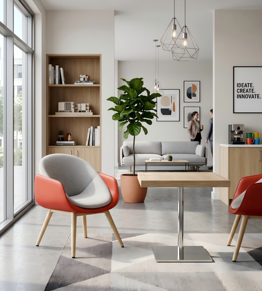 簡約淺木色木紋銀色金屬腳方形茶几 Minimalist Light Wood Grain Silver Metal Square Coffee Table
