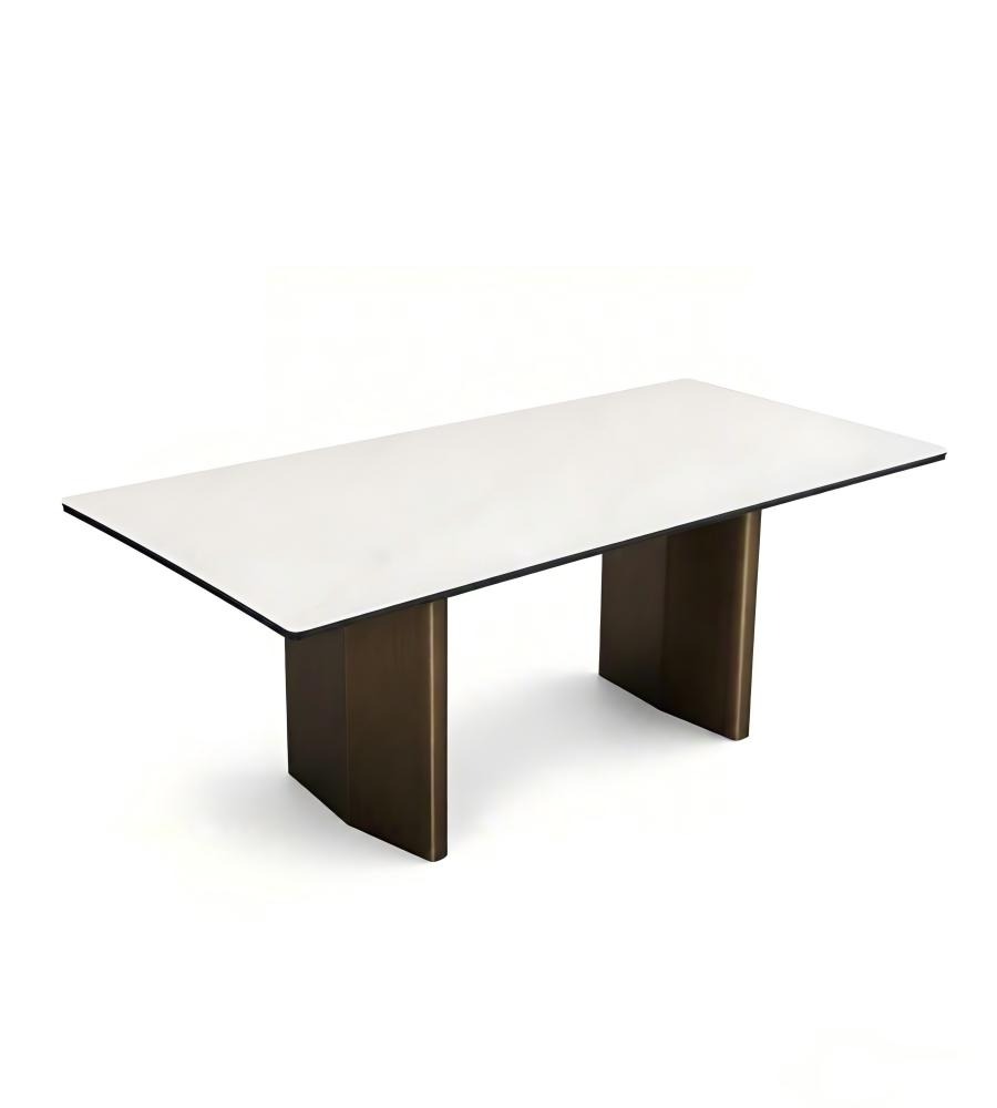 輕奢白色岩板青古銅腳長方形餐枱 Luxury White Sintered Stone Rectangular Dining Table