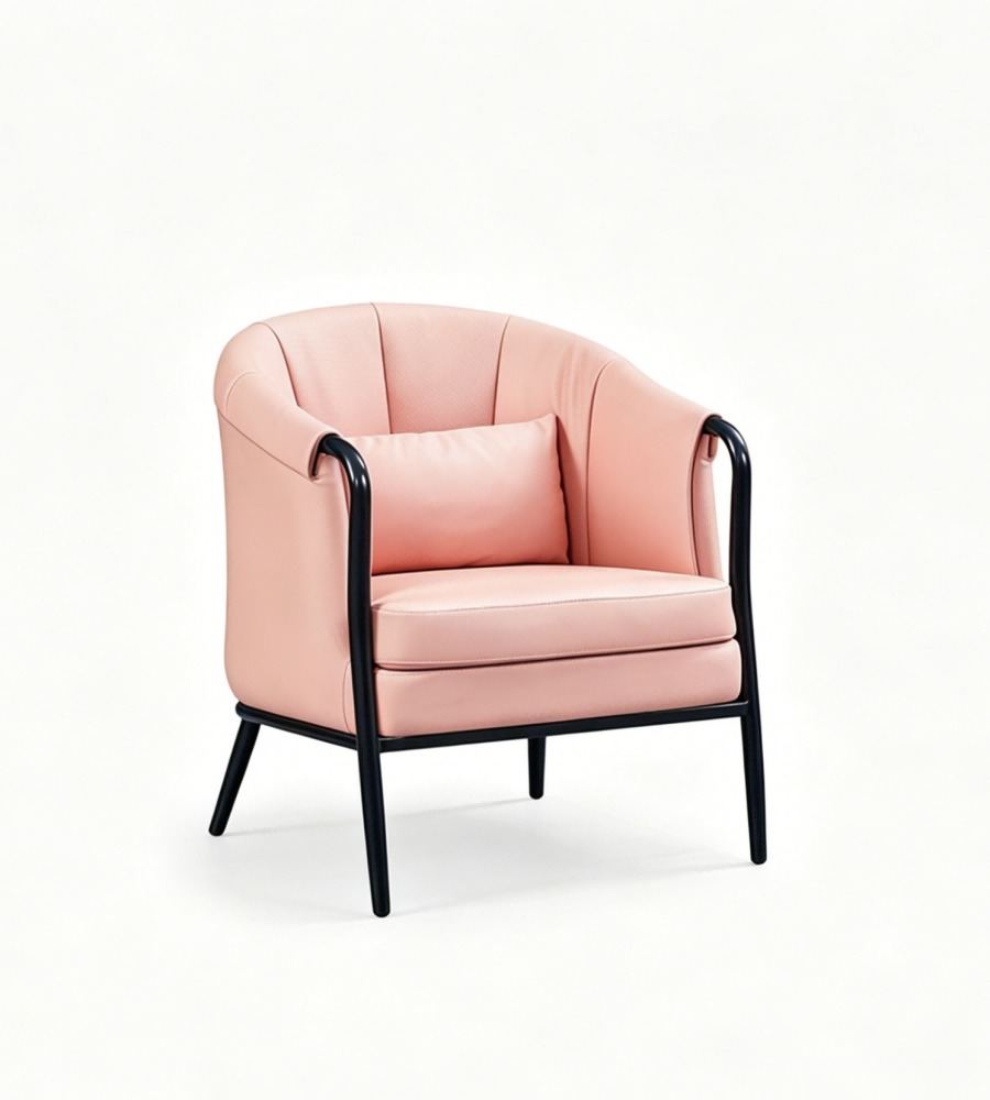 現代輕奢粉紅色西皮帶扶手單座位梳化 Modern Light Luxury Pink Faux Leather Single Seater Sofa