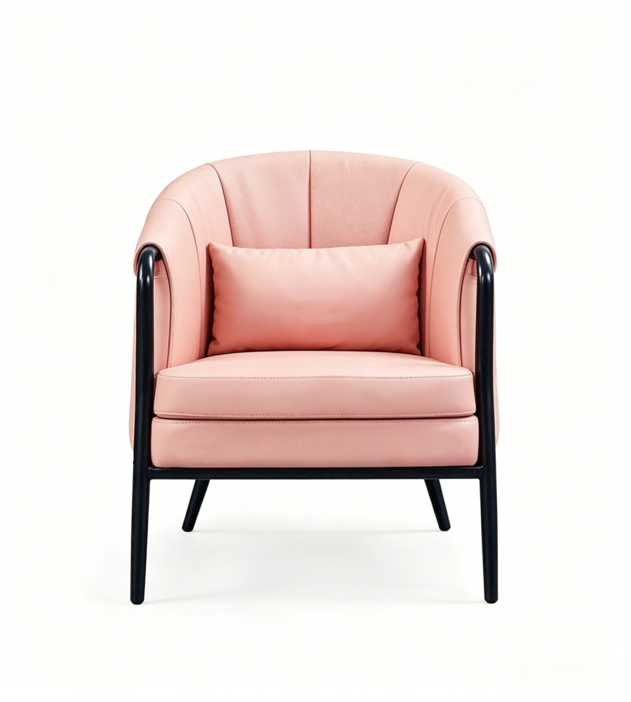 現代輕奢粉紅色西皮帶扶手單座位梳化 Modern Light Luxury Pink Faux Leather Single Seater Sofa